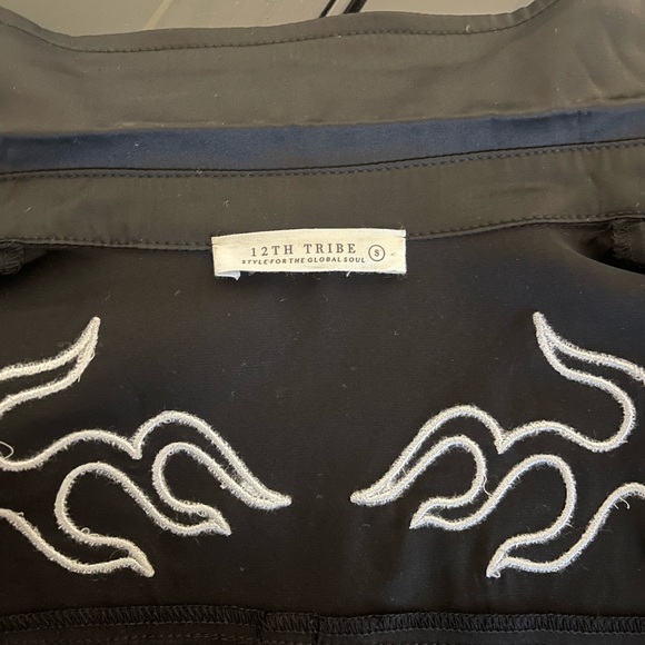 12th Tribe Black Button Down with White Flame Design - Picture 4 of 7